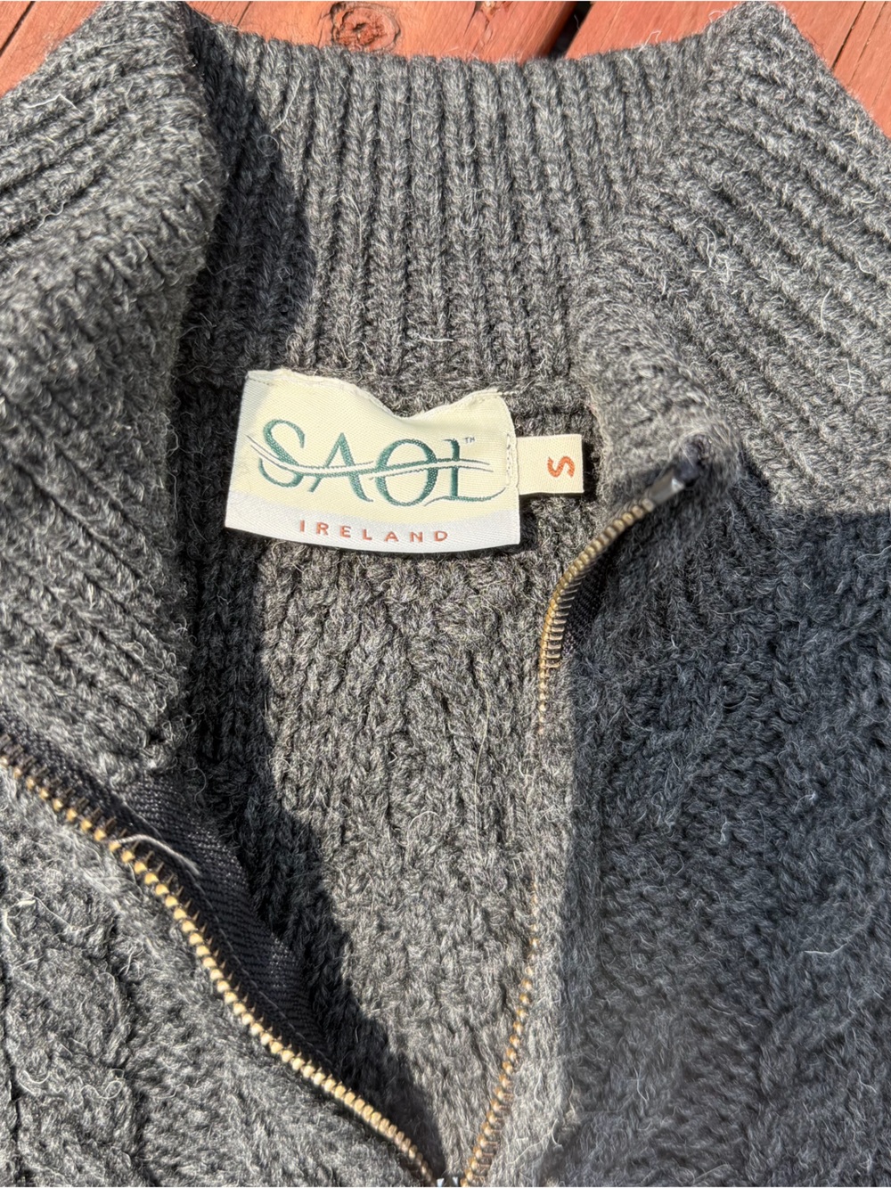 SAOL 100% Merino Wool Mens Zip Neck Fisherman Sweater SM - Picture 4 of 8